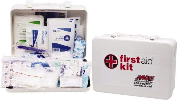 Medique - 100 Piece, 10 Person, Industrial First Aid Kit - 11" Wide x 7-1/2" Deep x 2-1/2" High, Metal Case - Americas Industrial Supply