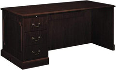 Hon - High Pressure Laminate Right Return Desk with Center Drawer - 66" Wide x 30" Deep x 29-1/2" High, Mahogany - Americas Industrial Supply