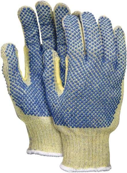 MCR Safety - Size XL (10), ANSI Cut Lvl 5, PVC Coated Kevlar/Spectra/Stainless Steel Cut Resistant Gloves - Fully Coated Coated, Continuous Knit Cuff, Yellow/Blue, Paired - Americas Industrial Supply