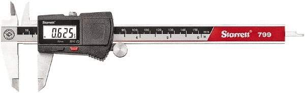 Starrett - 0 to 6" Range 0.0005" Resolution, Electronic Caliper - Stainless Steel with 2" Stainless Steel Jaws, RS232 Output - Americas Industrial Supply