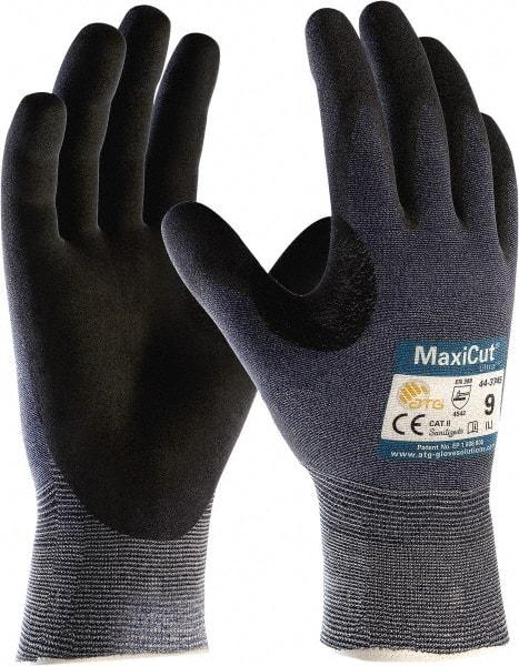 ATG - Size 2XL (11), ANSI Cut Lvl A3, Puncture Lvl 2, Abrasion Lvl 4, Micro-Foam Nitrile Coated Nylon/Spandex Cut & Puncture Resistant Gloves - Palm Coated, Knit Wrist, Blue/Black, Paired - Americas Industrial Supply