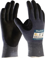 ATG - Size XS (6), ANSI Cut Lvl A3, Puncture Lvl 2, Abrasion Lvl 4, Nitrile Coated Nylon/Spandex Cut Resistant Gloves - Palm & Fingers Coated, Knit Wrist, Blue/Black, Paired - Americas Industrial Supply
