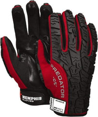 MCR Safety - Size M (8), ANSI Cut Lvl 2, Leather Cut Resistant Gloves - 9" Long, Hook & Loop Cuff, Red/Black, Paired - Americas Industrial Supply