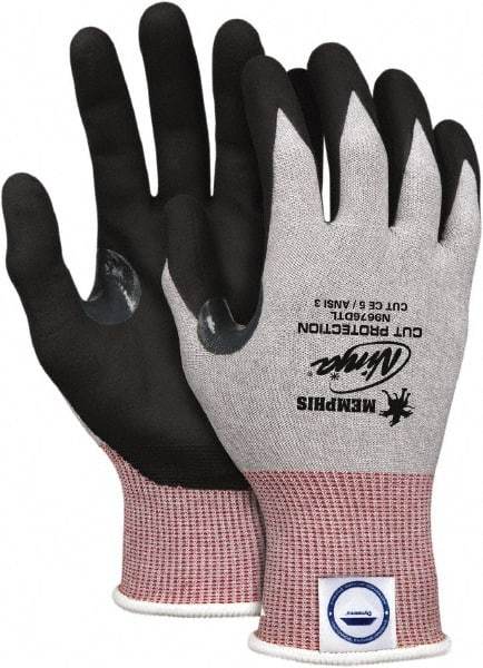 MCR Safety - Size L (9), ANSI Cut Lvl 3, Nitrile Coated Dyneema Diamond HPPE liner Cut Resistant Gloves - 10.039" Long, Palm & Fingertips Coated, Elastic Cuff, Gray/Black, Paired - Americas Industrial Supply