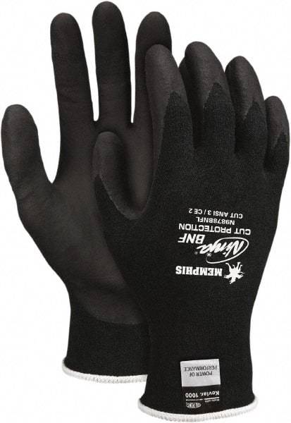 MCR Safety - Size 2XL (11), ANSI Cut Lvl 3, Nitrile Coated Kevlar Cut Resistant Gloves - 10.63" Long, Palm & Fingertips Coated, Elastic Cuff, Black, Paired - Americas Industrial Supply