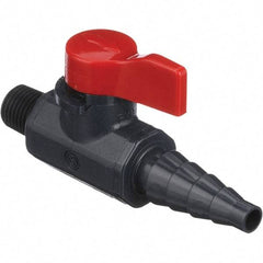 Asahi/America - 1/4" Pipe, Full Port, PVC Ball Valve - 1 Piece, MNPT x Barb Ends, Tee Handle, 150 WOG - Americas Industrial Supply