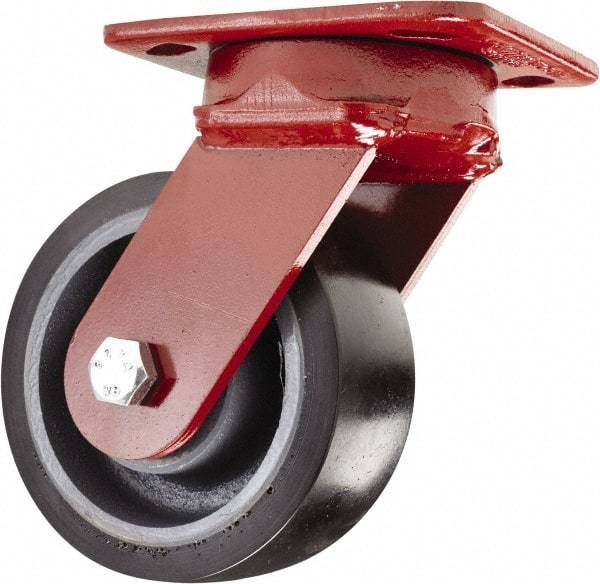Hamilton - 5" Diam x 2" Wide x 6-1/2" OAH Top Plate Mount Swivel Caster - Polyurethane, 1,360 Lb Capacity, Sealed Precision Ball Bearing, 4 x 5" Plate - Americas Industrial Supply