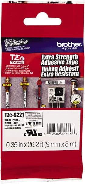 Brother - 3/8" Wide x 314.4" Long, White Plastic/Paper Tape Cassette - For Label Maker - Americas Industrial Supply