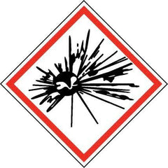 NMC - Hazardous Materials Label, Header: Explosive Warning - Legend: GHS - Graphic, English, Black & Red, 2" Long x 2" High, No Coating - Americas Industrial Supply