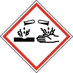NMC - Hazardous Materials Label, Header: Corrosive Warning - Legend: GHS - Graphic, English, Black & Red, 2" Long x 2" High, No Coating - Americas Industrial Supply