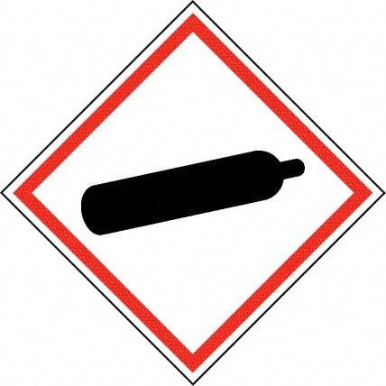 NMC - Hazardous Materials Label, Header: Compressed Gas Warning - Legend: GHS - Graphic, English, Black & Red, 2" Long x 2" High, No Coating - Americas Industrial Supply