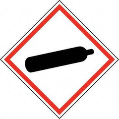 NMC - Hazardous Materials Label, Header: Compressed Gas Warning - Legend: GHS - Graphic, English, Black & Red, 2" Long x 2" High, No Coating - Americas Industrial Supply