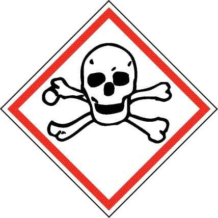 NMC - Hazardous Materials Label, Header: Toxic Warning - Legend: GHS - Graphic, English, Black & Red, 2" Long x 2" High, No Coating - Americas Industrial Supply