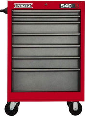 Proto - 7 Drawer Steel Tool Roller Cabinet - 27" Wide x 52" High x 18" Deep, Ball Bearing Drawer Slides, Safety Red/Gray - Americas Industrial Supply