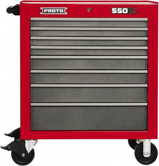 Proto - 8 Drawer 15,134 Lb Capacity Steel Tool Roller Cabinet - 34" Wide x 41" High x 25-1/4" Deep, Ball Bearing Drawer Slides, Safety Red/Gray - Americas Industrial Supply