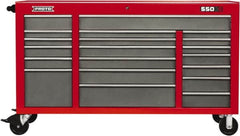 Proto - 20 Drawer Mobile Workstation - 67" Wide x 25-1/4" Deep x 41" High, Steel, Safety Red & Gray - Americas Industrial Supply