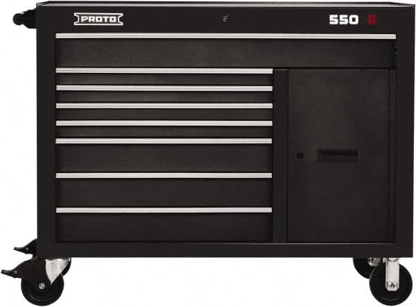 Proto - 1 Shelf, 8 Drawer, 1 Door Mobile Workstation - 50" Wide x 25-1/4" Deep x 41" High, Steel, Dual Black - Americas Industrial Supply