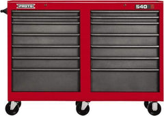 Proto - 14 Drawer Mobile Workstation - 54" Wide x 18" Deep x 42" High, Steel, Safety Red & Gray - Americas Industrial Supply