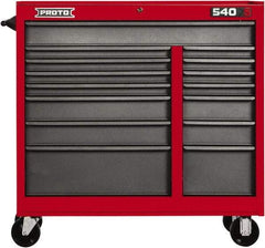 Proto - 15 Drawer Mobile Workstation - 41" Wide x 18" Deep x 42" High, Steel, Safety Red & Gray - Americas Industrial Supply