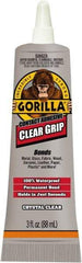 Gorilla Glue - 3 oz Tube Clear Contact Adhesive - 1 to 5 min Working Time, 24 hr Full Cure Time, Bonds to Masonry, Ceramic, Concrete, Fabric, Glass, Leather, Metal, Paper, Rubber, Velcro & Wood - Americas Industrial Supply