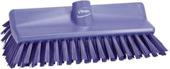Vikan - 1-1/2" Bristle Length, Polyester Scrub Brush - 10" Long x 5-1/2" Wide Head, 10-25/64" OAL, European Threaded Handle, Purple, Polypropylene Block - Americas Industrial Supply