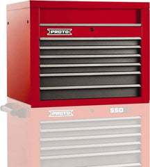 Proto - 6 Drawer Top Tool Chest - 34" Wide x 25-1/4" Deep x 27" High, Steel, Safety Red/Gray - Americas Industrial Supply