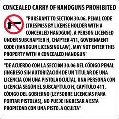 NMC - "Concealed Carry of Handguns Prohibited", 30" Long x 30" Wide, Aluminum Safety Sign - Square, 0.118" Thick, Use for Accident Prevention - Americas Industrial Supply