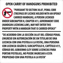 NMC - "Open Carry of Handguns Prohibited", 30" Long x 30" Wide, Aluminum Safety Sign - Square, 0.118" Thick, Use for Accident Prevention - Americas Industrial Supply