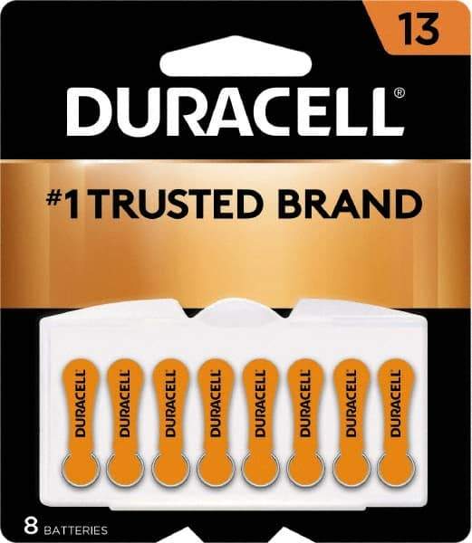 Duracell - Size 13, Zinc Air, 8 Pack, Hearing Aid Battery - 1.4 Volts, Flat Terminal, PR48, ANSI 7000ZD Regulated - Americas Industrial Supply
