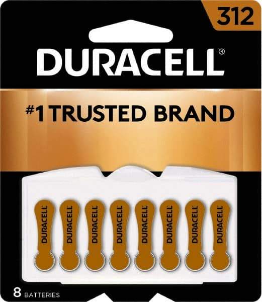 Duracell - Size 312, Zinc Air, 8 Pack, Hearing Aid Battery - 1.4 Volts, Flat Terminal, PR41, ANSI 7002ZD Regulated - Americas Industrial Supply