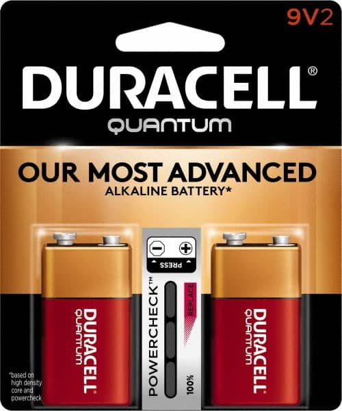 Duracell - Size 9V, Alkaline, 2 Pack, Standard Battery - 9 Volts, Snap Terminal, 6LR61, ANSI 1604A Regulated - Americas Industrial Supply