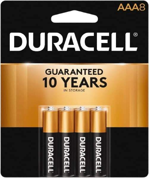 Duracell - Size AAA, Alkaline, 8 Pack, Standard Battery - 1.5 Volts, Button Tab Terminal, LR03, ANSI 24A Regulated - Americas Industrial Supply