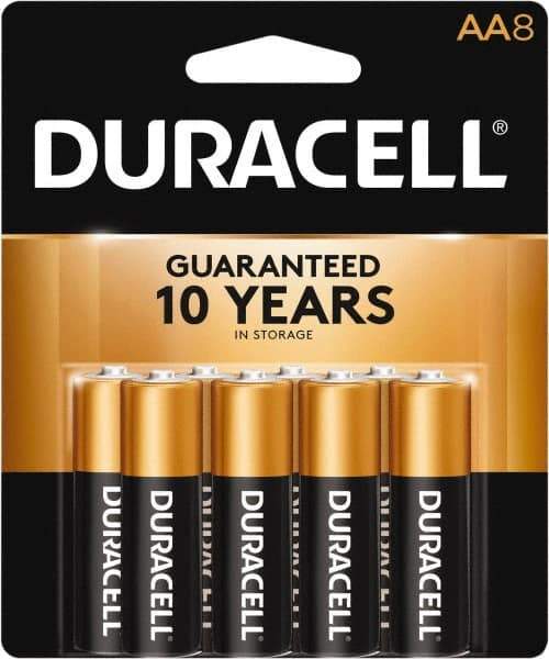 Duracell - Size AA, Alkaline, 8 Pack, Standard Battery - 1.5 Volts, Button Tab Terminal, LR6, ANSI 15A Regulated - Americas Industrial Supply