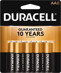 Duracell - Size AA, Alkaline, 8 Pack, Standard Battery - 1.5 Volts, Button Tab Terminal, LR6, ANSI 15A Regulated - Americas Industrial Supply