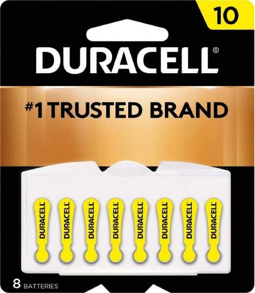 Duracell - Size 10, Zinc Air, 8 Pack, Hearing Aid Battery - 1.4 Volts, Flat Terminal, PR70, ANSI 7005ZD Regulated - Americas Industrial Supply