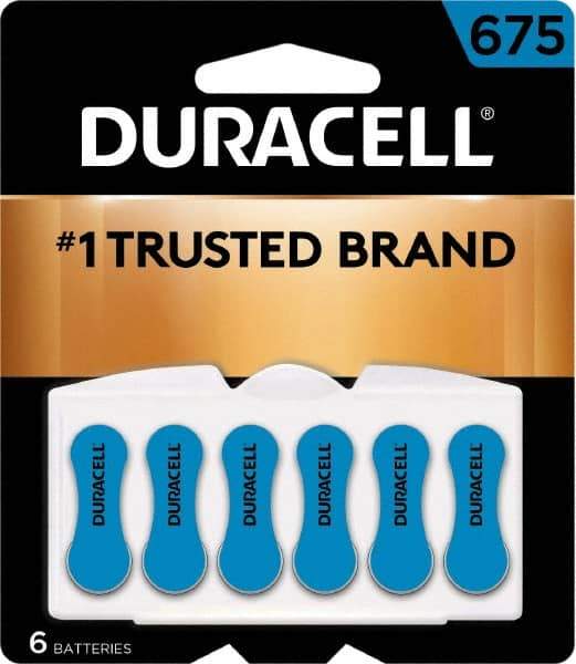 Duracell - Size 675, Zinc Air, 6 Pack, Hearing Aid Battery - 1.4 Volts, Flat Terminal, PR44, ANSI 7003ZD Regulated - Americas Industrial Supply
