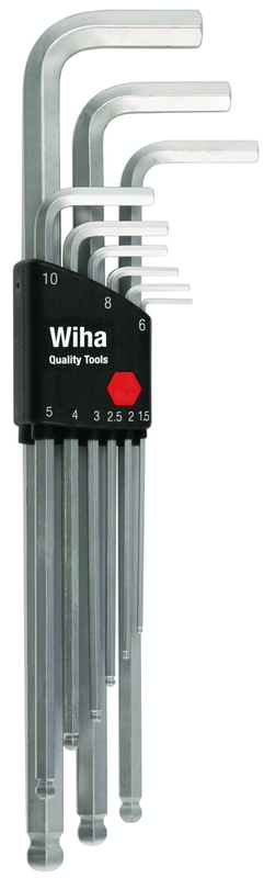 9 Piece - 1.5 - 10mm - Hard Chrome Finish Long Arm with Holder - Ball End Hex L-Key Metric Set - Americas Industrial Supply