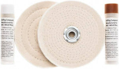 Value Collection - 6" Diam Cushion Sewn, Spiral Sewn Buffing Wheel Set - 1/2 & 7/8" Arbor Hole - Americas Industrial Supply