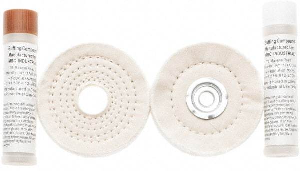 Value Collection - 4" Diam Cushion Sewn, Spiral Sewn Buffing Wheel Set - 1/2 & 7/8" Arbor Hole - Americas Industrial Supply