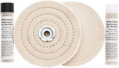 Value Collection - 6" Diam Cushion Sewn, Spiral Sewn Buffing Wheel Set - 1/2 & 7/8" Arbor Hole - Americas Industrial Supply