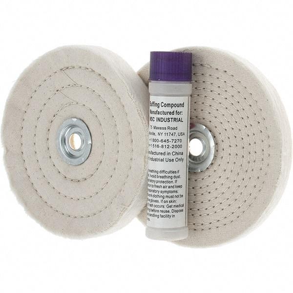 Value Collection - 6" Diam Cushion Sewn, Spiral Sewn Buffing Wheel Set - 1/2 & 7/8" Arbor Hole - Americas Industrial Supply