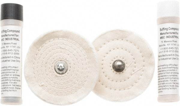 Value Collection - 4" Diam Cushion Sewn, Spiral Sewn Buffing Wheel Set - 1/2" Arbor Hole - Americas Industrial Supply