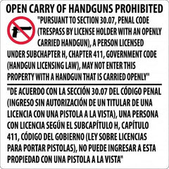 NMC - "Open Carry of Handguns Prohibited", 24" Long x 24" Wide, Rigid Plastic Safety Sign - Square, 0.05" Thick, Use for Accident Prevention - Americas Industrial Supply