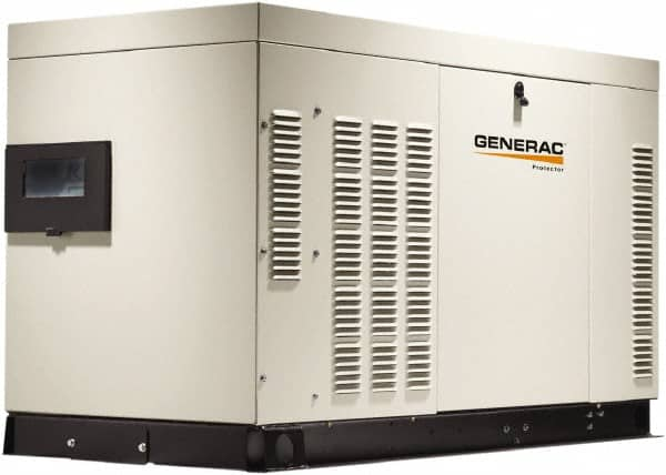 Generac Power - 3 Phase LP & NG Liquid Cooled Standby Power Generator without Transfer Switch - 120/240 V, 48 kW, OHVI, Bisque Aluminum Enclosure, Use 312 (LP) & 638 (NG) to Fuel - Americas Industrial Supply