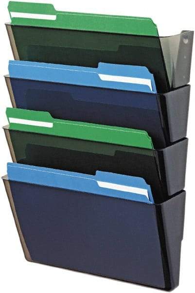 Deflect-o - 13" Wide x 7" High x 4" Deep Plastic Wall File - 4 Compartments, Smoke - Americas Industrial Supply