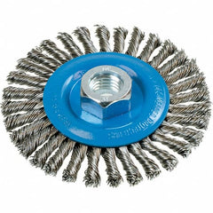 WALTER Surface Technologies - 4" OD, 5/8-11 Arbor Hole, Stringer Bead Stainless Steel Wheel Brush - 3/16" Face Width, 0.02" Filament Diam, 20,000 RPM - Americas Industrial Supply