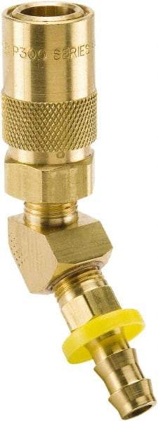 Parker - Nonthreaded Brass Hydraulic Hose Push-Lok Hose Barb Coupler & 45° Fitting - 200 psi, 6 GPM, 3/8" Hose Diam, Series Moldmate - Americas Industrial Supply