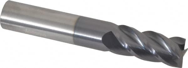 Accupro - 9/16", 1-1/4" LOC, 9/16" Shank Diam, 3-1/2" OAL, 4 Flute, Solid Carbide Square End Mill - Single End, AlTiN Finish, Spiral Flute, 40° Helix, Centercutting, Right Hand Cut, Right Hand Flute - Americas Industrial Supply