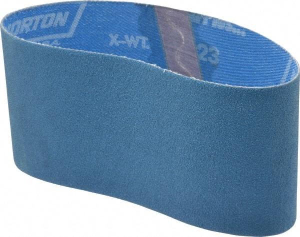 Norton - 3-1/2" Wide x 15-1/2" OAL, 80 Grit, Zirconia Alumina Abrasive Belt - Zirconia Alumina, Medium, Coated, X Weighted Cloth Backing, Series R823 - Americas Industrial Supply