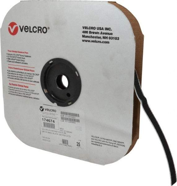 VELCRO Brand - 5/8" Wide x 25 Yd Long Adhesive Backed Hook Roll - Continuous Roll, Black - Americas Industrial Supply